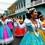 파나마의 대표 축제 - **Panamanian Carnival Extravaganza:** A vibrant and dynamic scene capturing the essence of Panama's ...