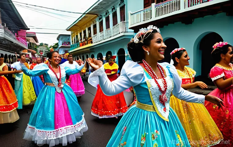 파나마의 대표 축제 - **Panamanian Carnival Extravaganza:** A vibrant and dynamic scene capturing the essence of Panama's ...